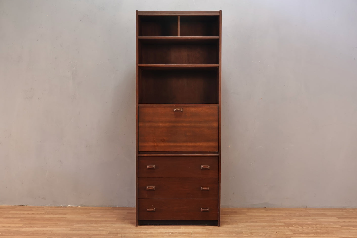 Dark Walnut 3-Drawer Drop-Front Wall Unit