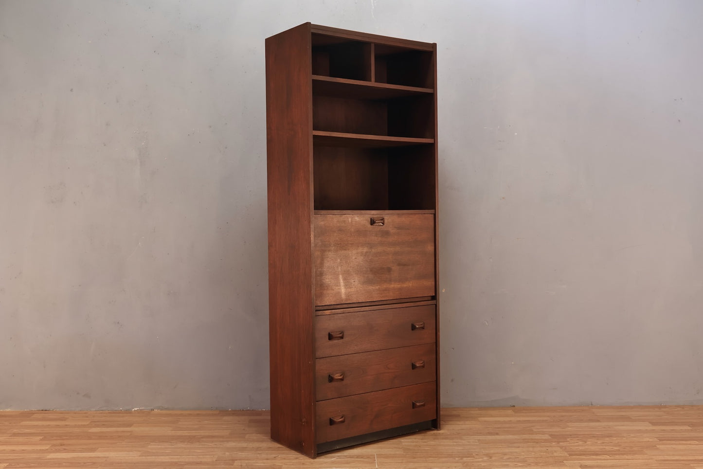 Dark Walnut 3-Drawer Drop-Front Wall Unit