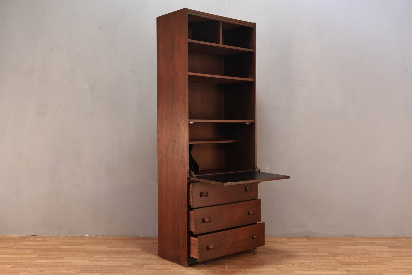 Dark Walnut 3-Drawer Drop-Front Wall Unit