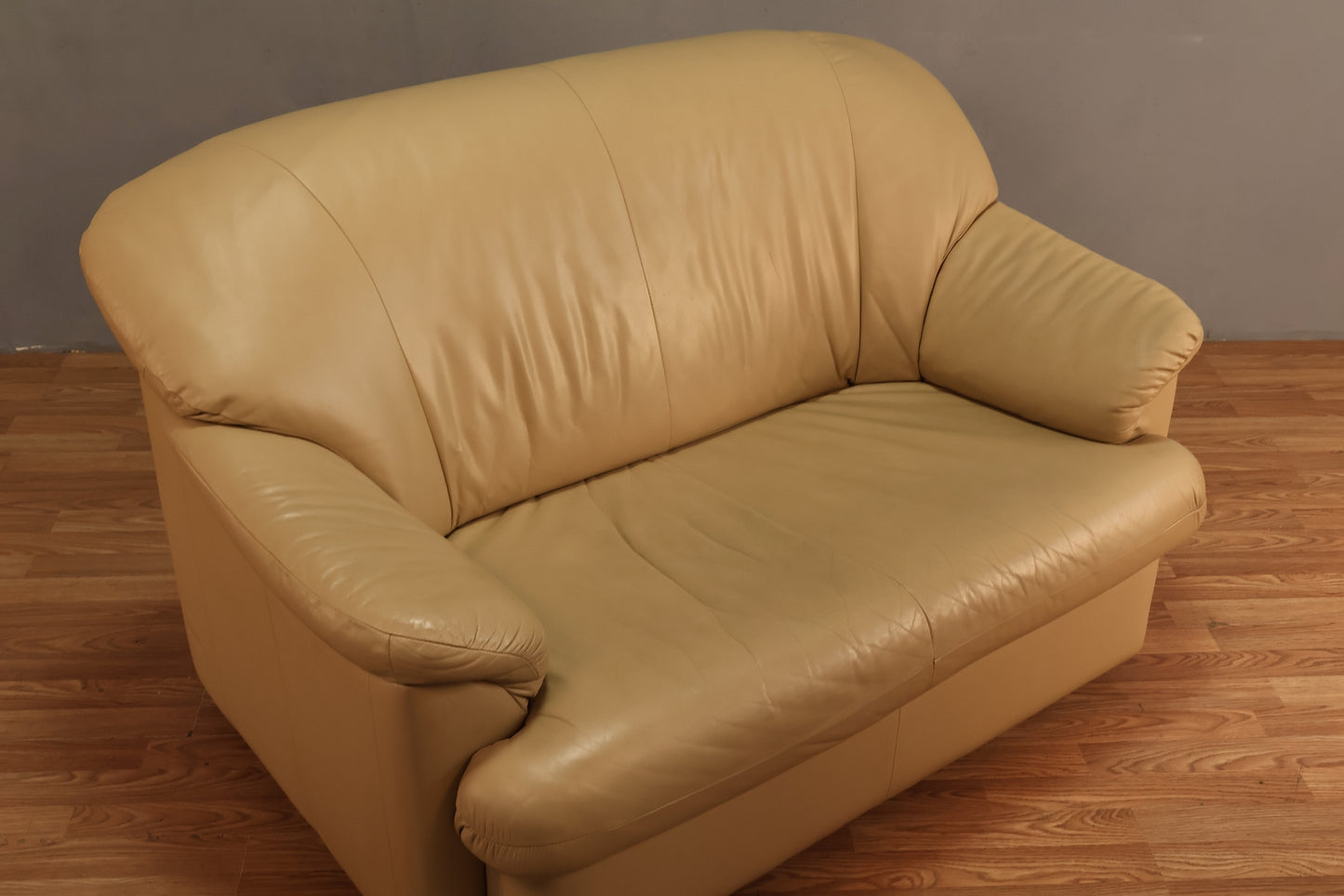 1980s Tan Leather Loveseat -ONLINE ONLY