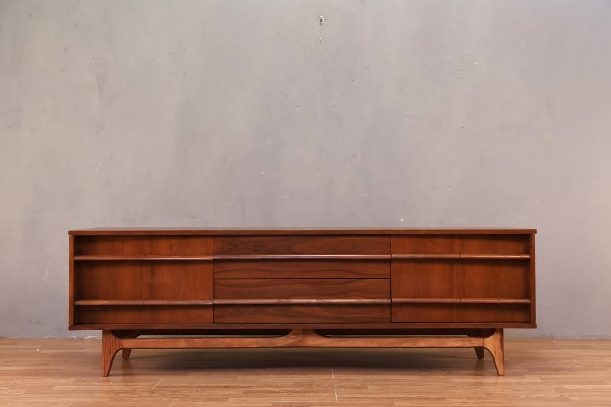 Low Concave Walnut 2-Drawer Credenza