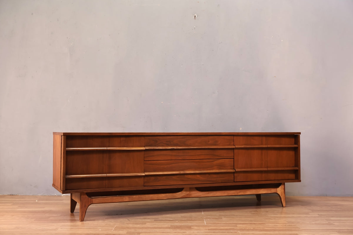Low Concave Walnut 2-Drawer Credenza