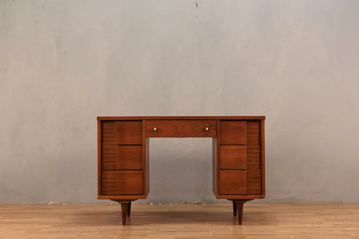 Walnut & Laminate 7-Drawer Desk