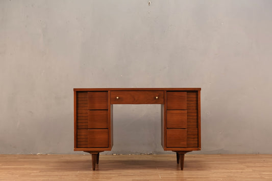 Walnut & Laminate 7-Drawer Desk