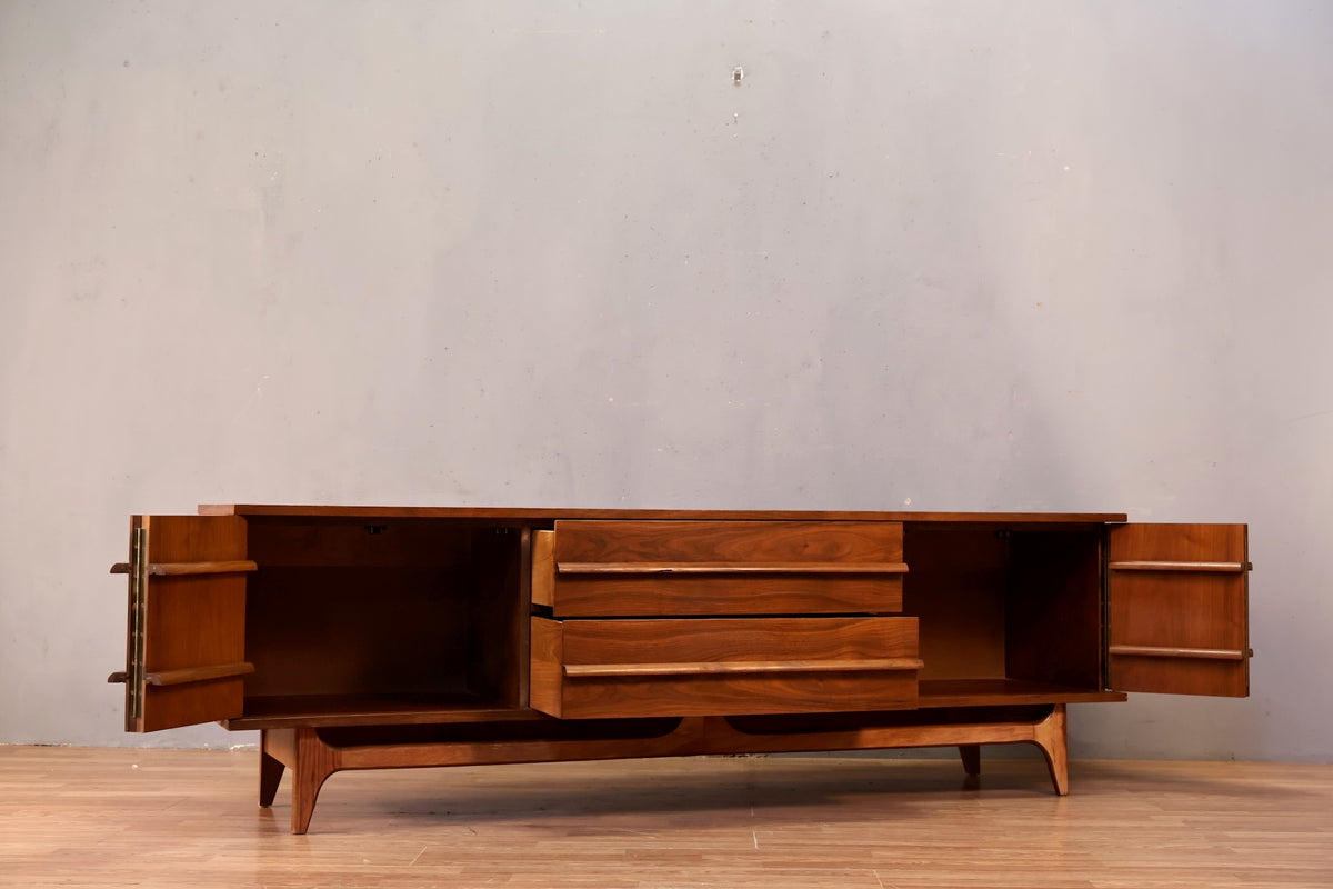 Low Concave Walnut 2-Drawer Credenza