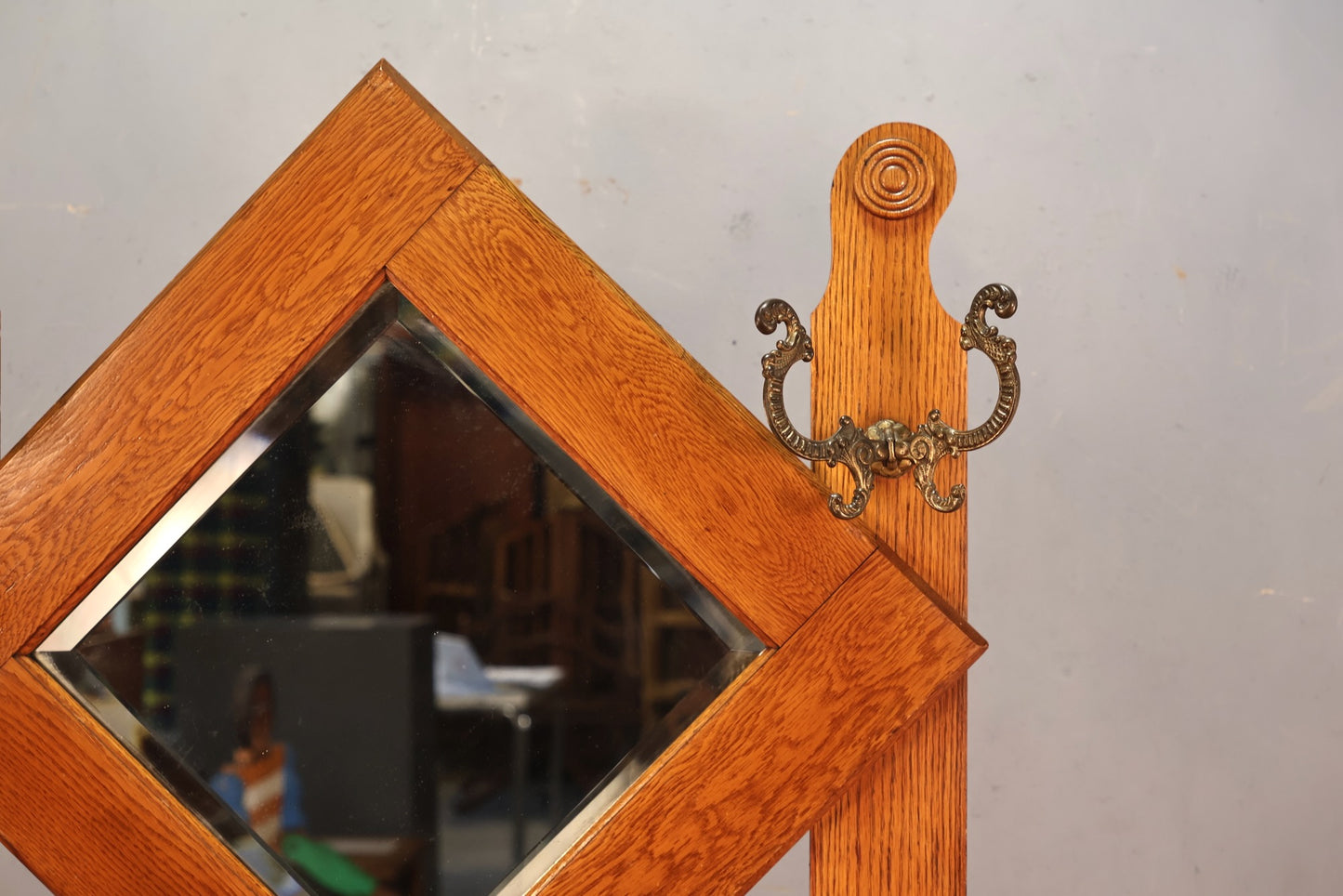 Antique Oak Mirrored Hall Tree