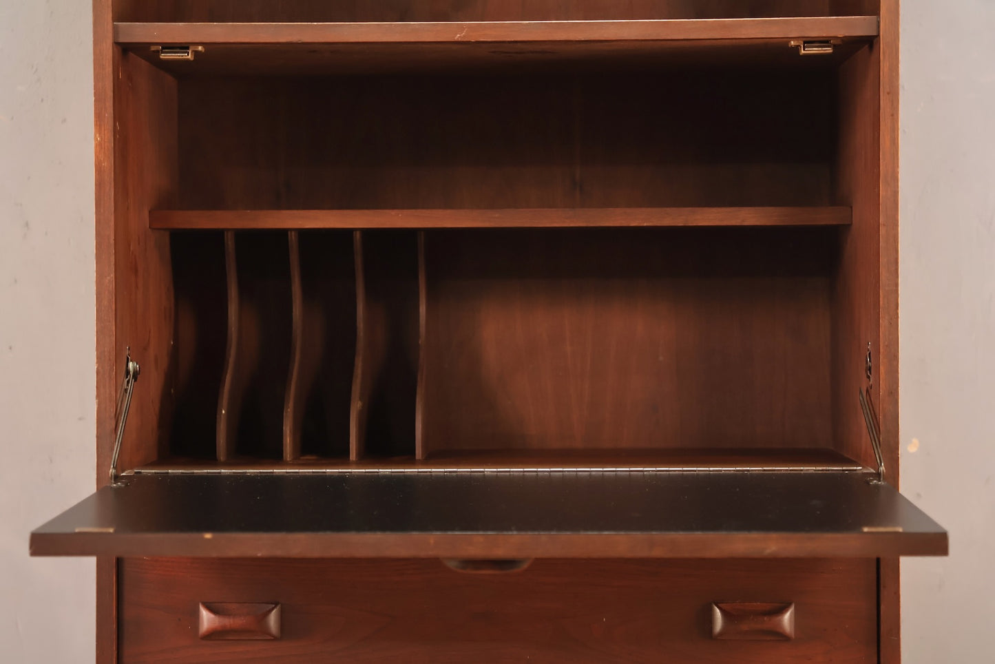 Dark Walnut 3-Drawer Drop-Front Wall Unit