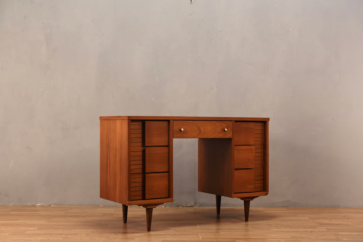 Walnut & Laminate 7-Drawer Desk