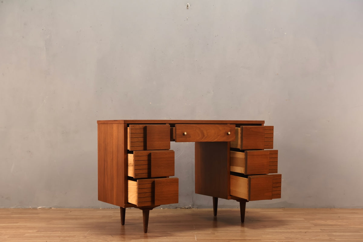 Walnut & Laminate 7-Drawer Desk