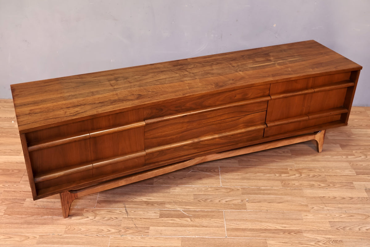 Low Concave Walnut 2-Drawer Credenza