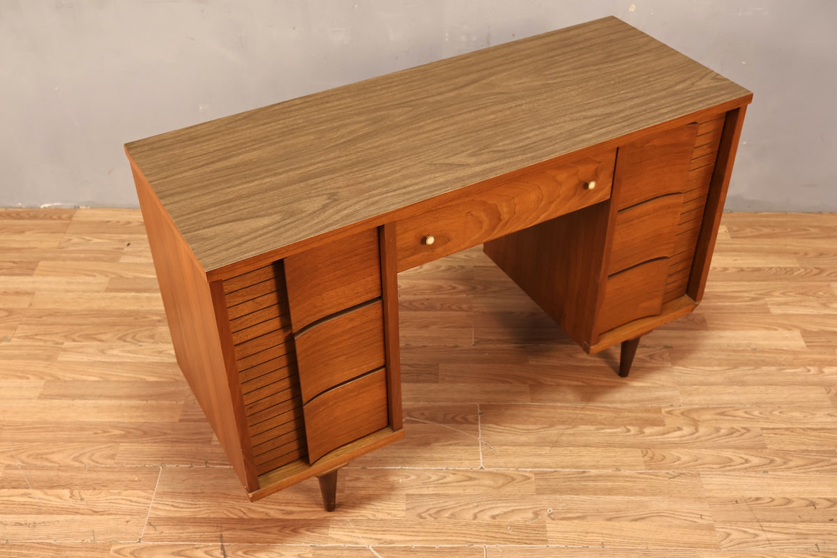 Walnut & Laminate 7-Drawer Desk