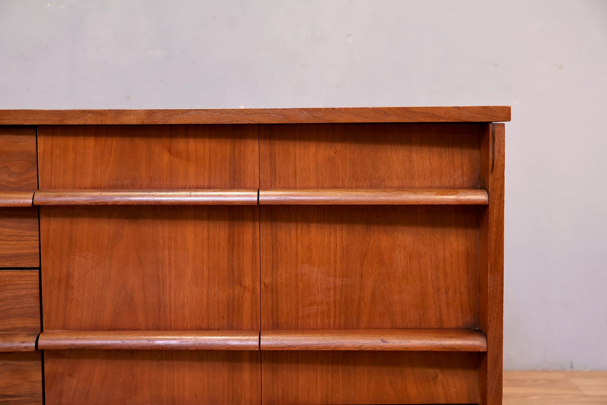 Low Concave Walnut 2-Drawer Credenza