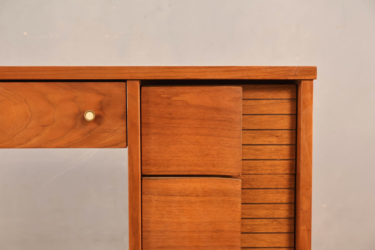 Walnut & Laminate 7-Drawer Desk