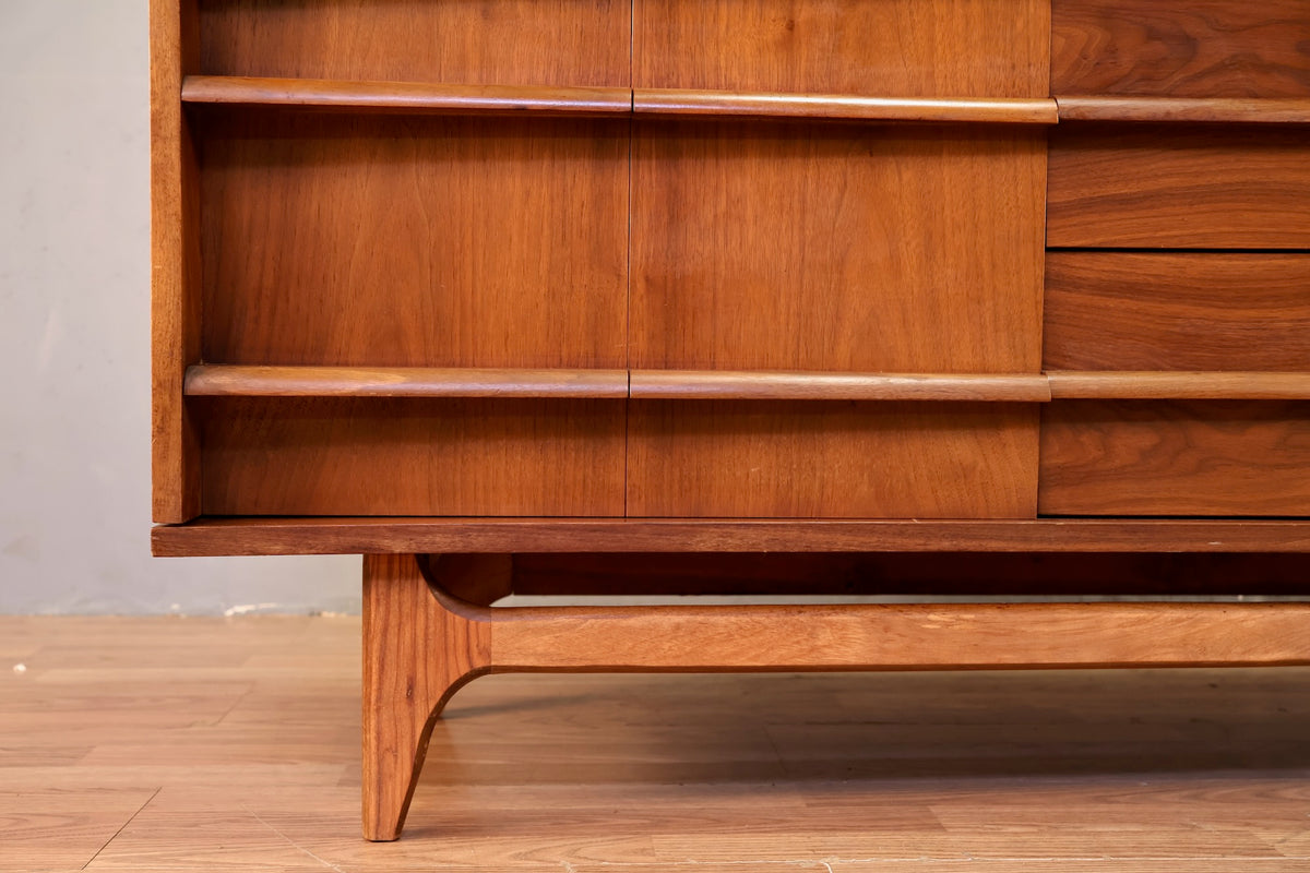 Low Concave Walnut 2-Drawer Credenza