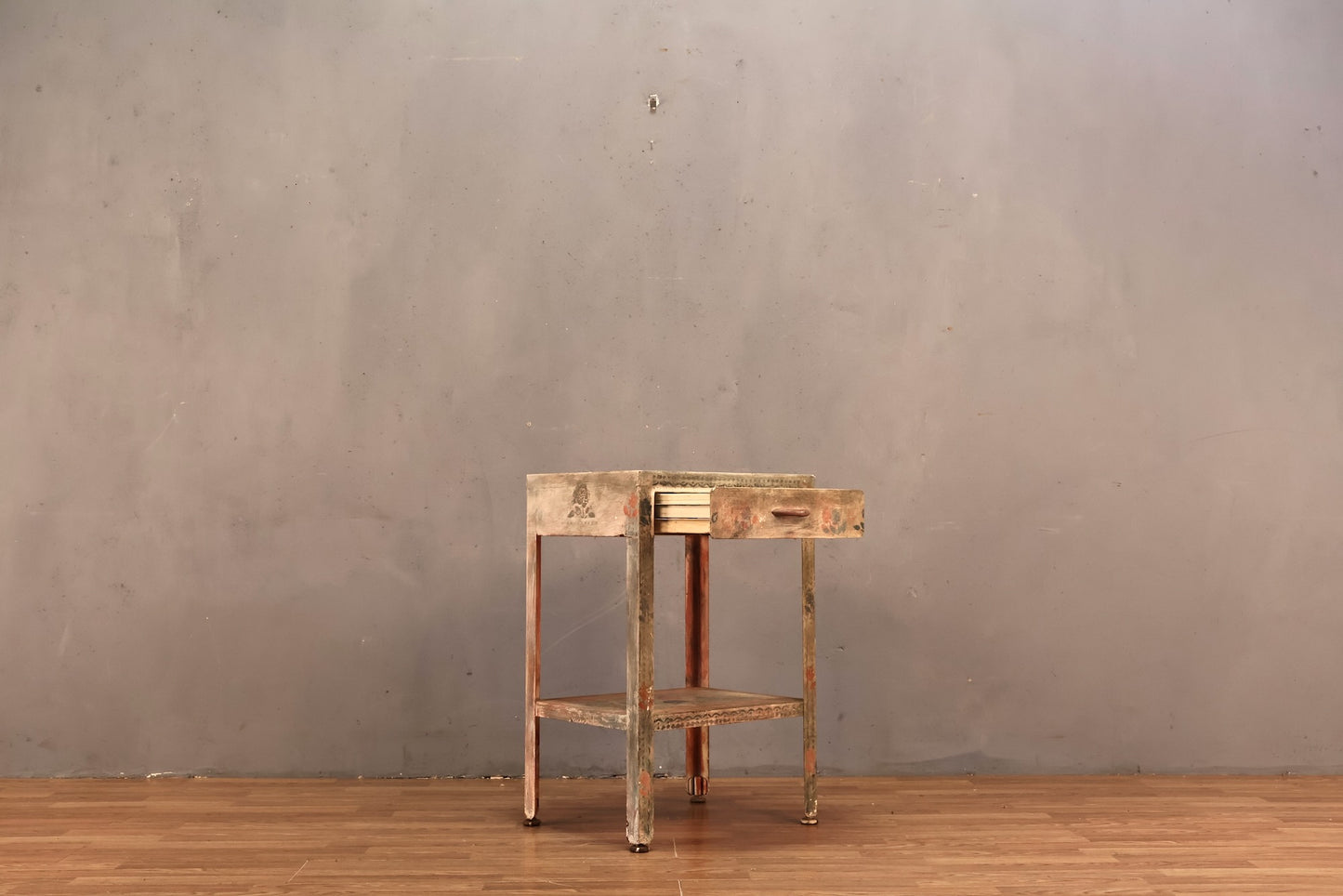 Shabby Floral Metal End Table
