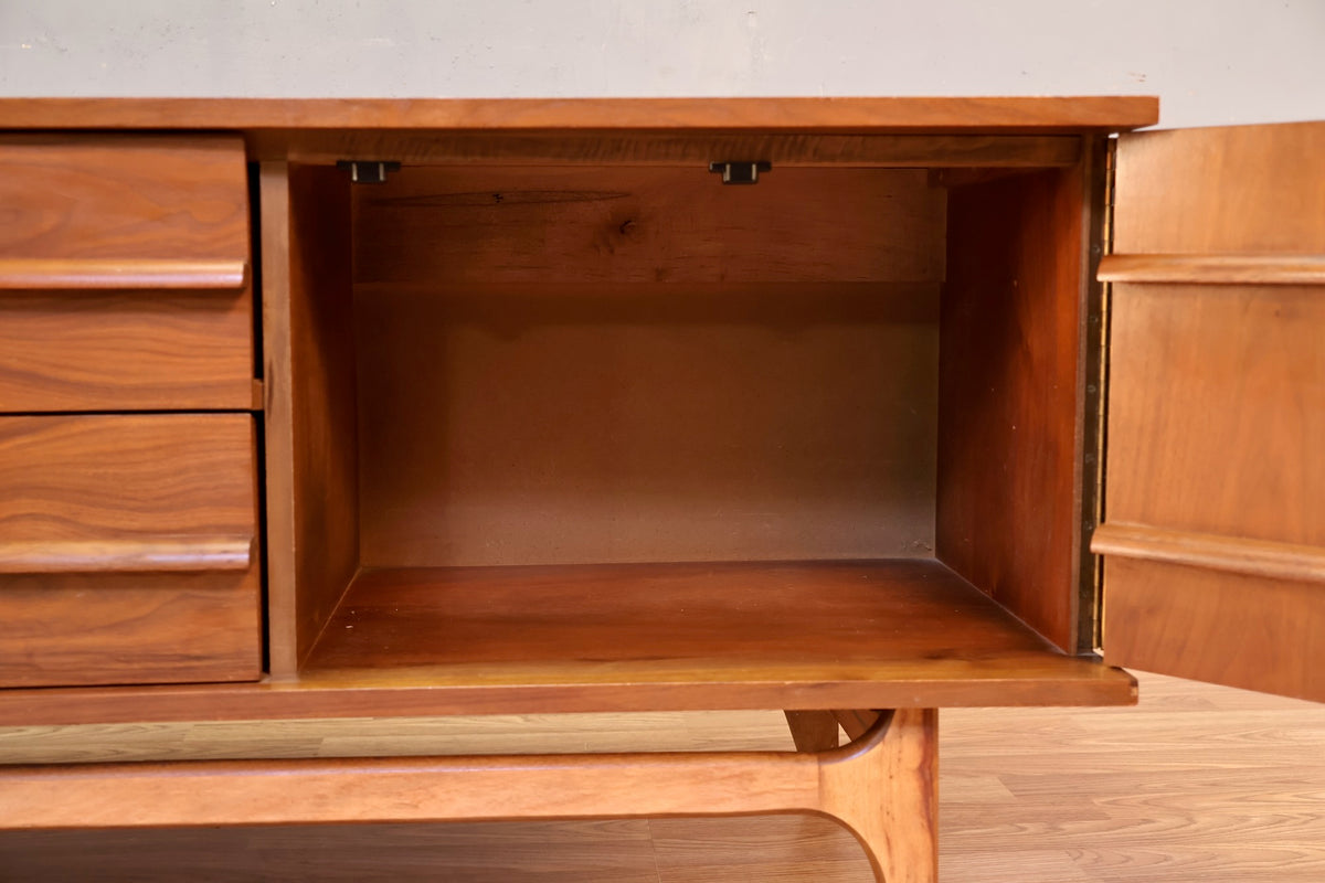 Low Concave Walnut 2-Drawer Credenza
