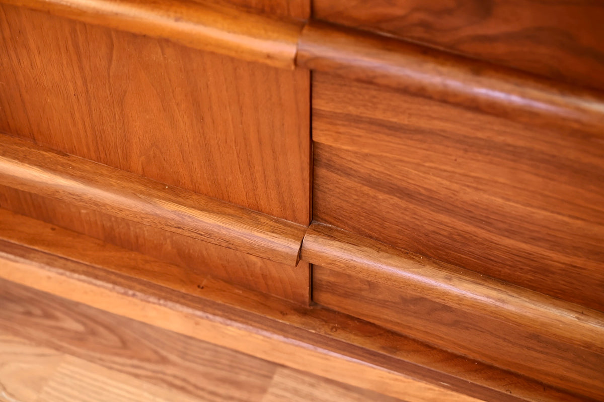 Low Concave Walnut 2-Drawer Credenza