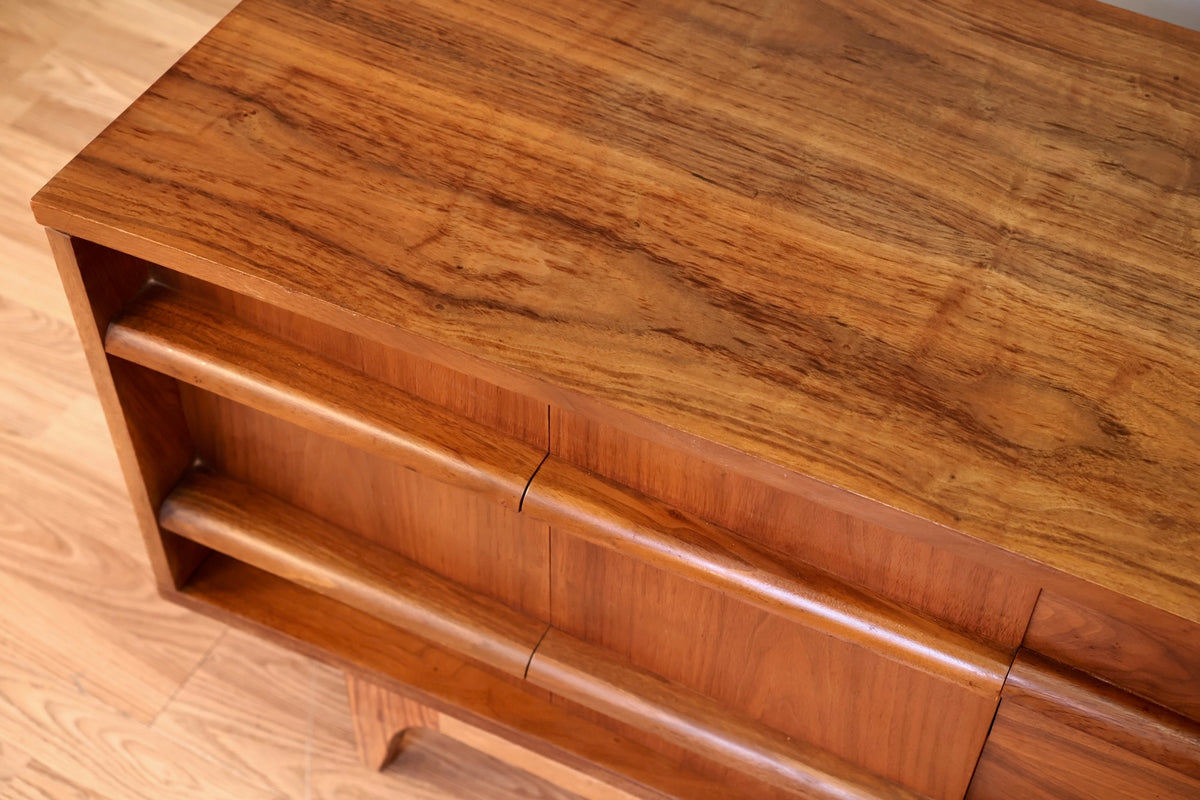 Low Concave Walnut 2-Drawer Credenza