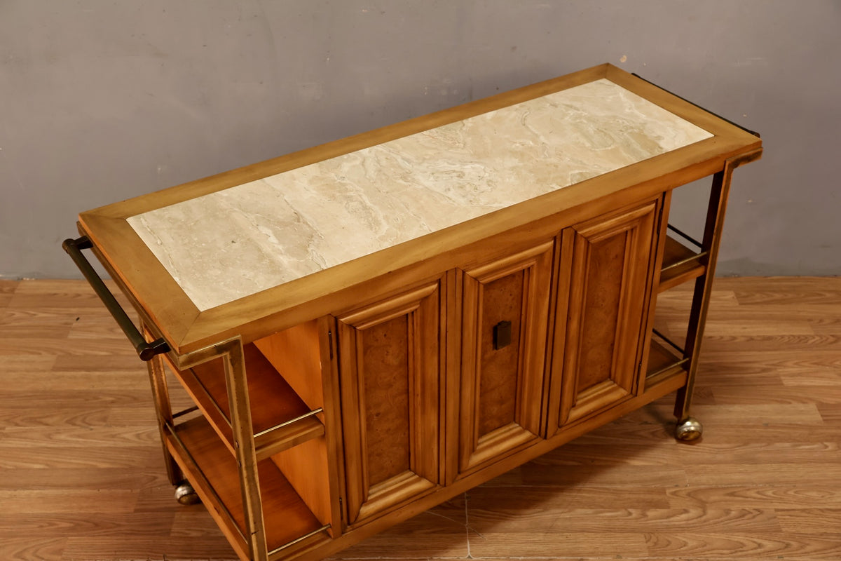 JL Metz Marble & Burl Bar Cart