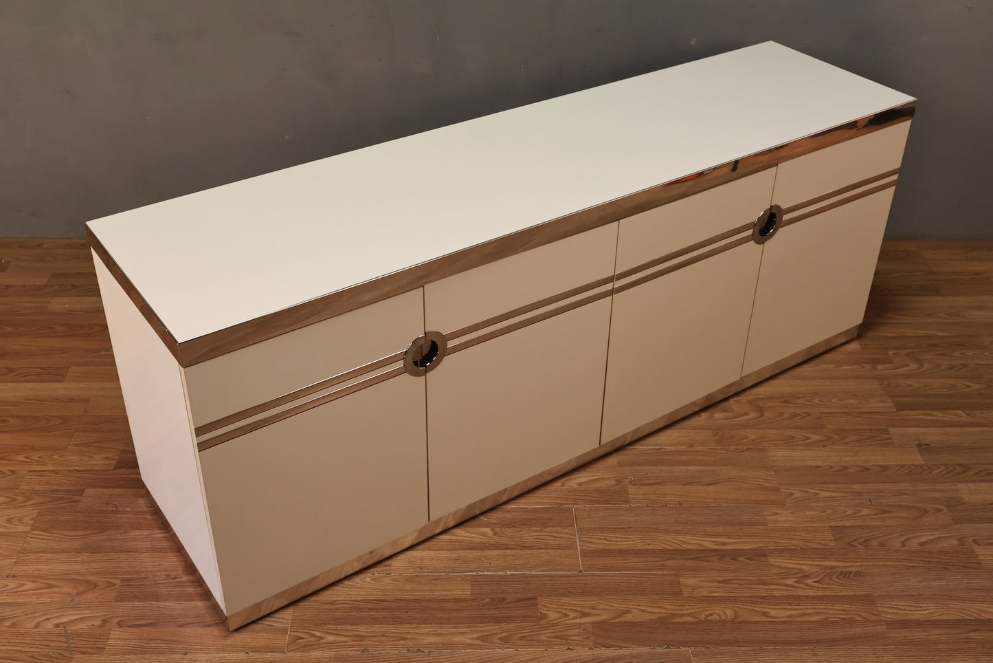Pierre Cardin White & Chrome 4-Door Credenza - ONLINE ONLY