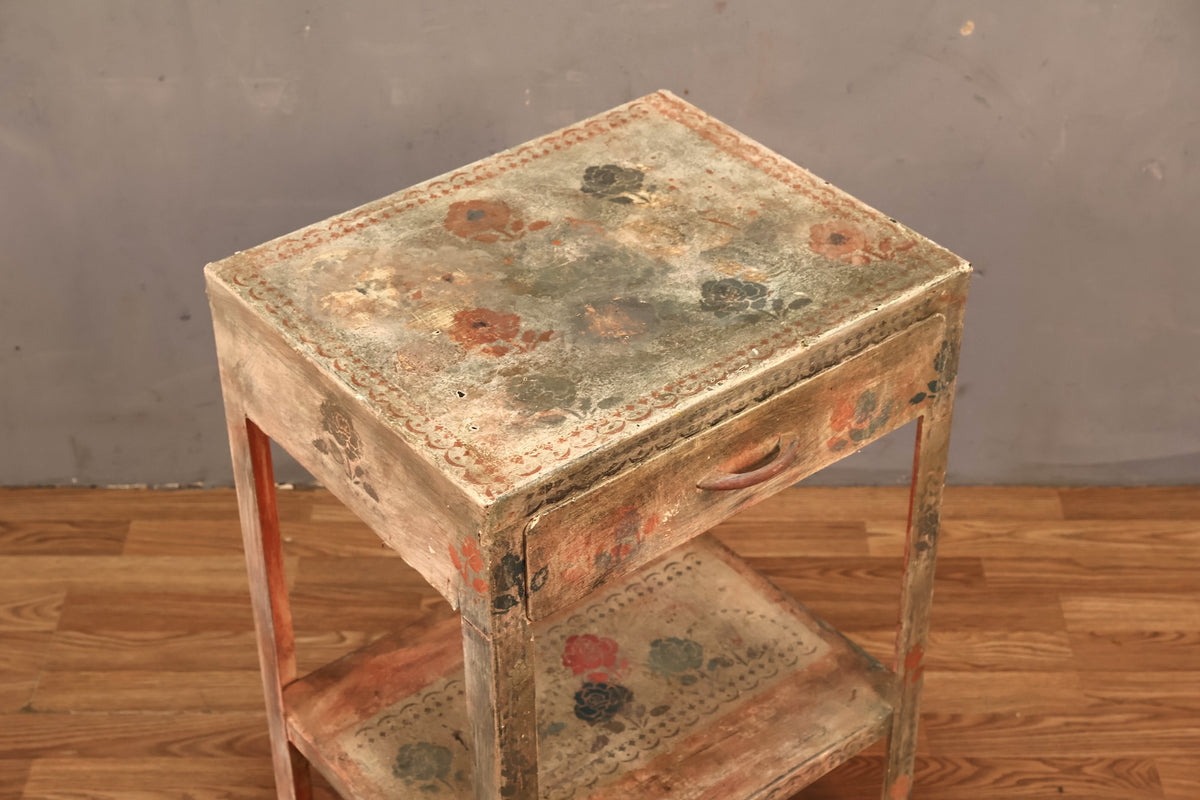 Shabby Floral Metal End Table