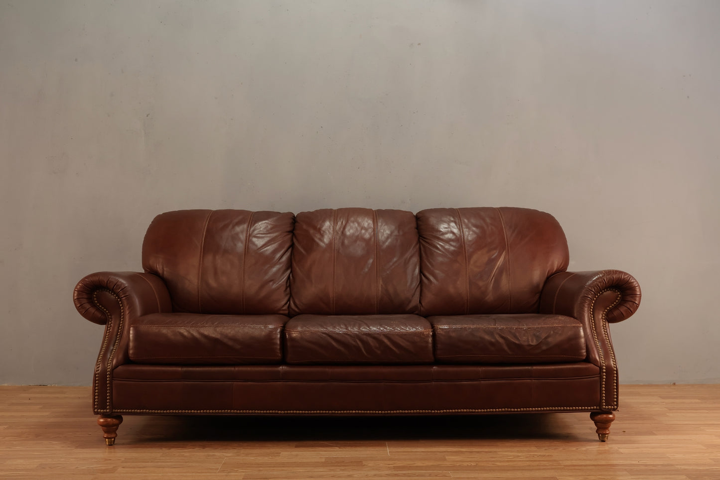Large Ethan Allen Cognac Leather Sofa - ONLINE ONLY