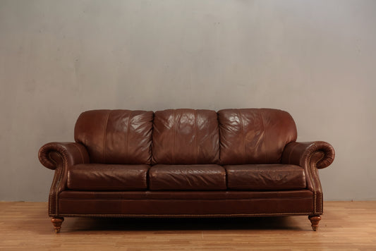 Large Ethan Allen Cognac Leather Sofa - ONLINE ONLY