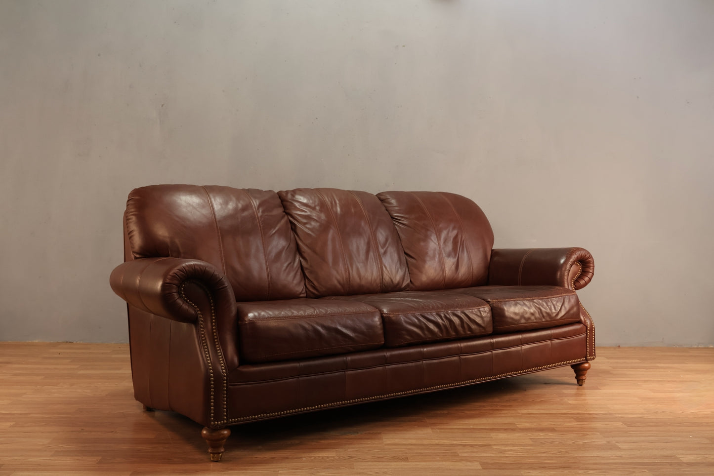 Large Ethan Allen Cognac Leather Sofa - ONLINE ONLY