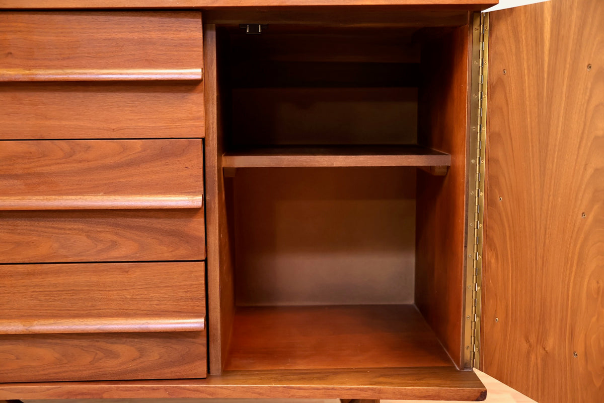 Concave Walnut 3-Drawer Credenza