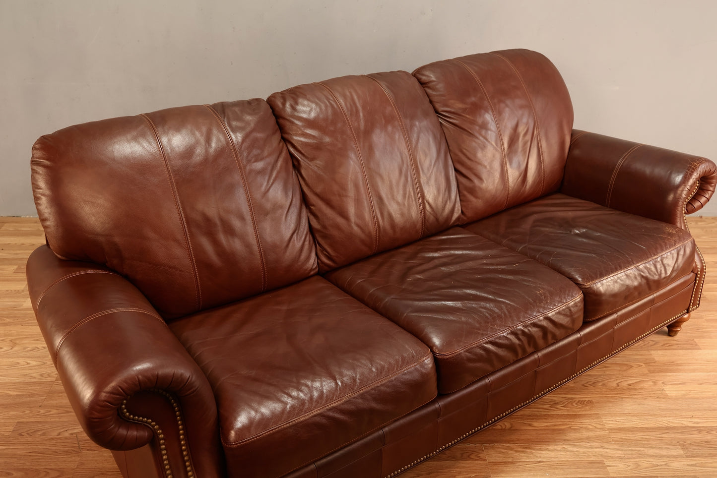 Large Ethan Allen Cognac Leather Sofa - ONLINE ONLY