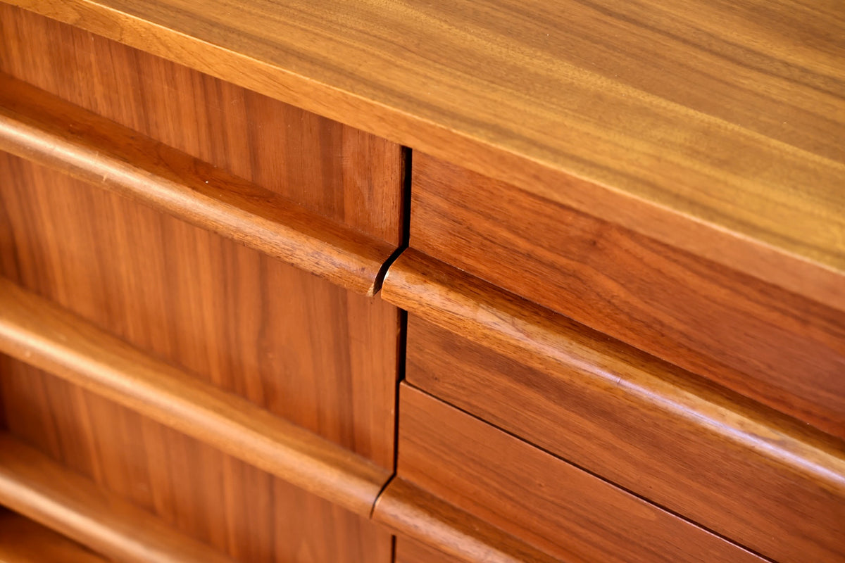Concave Walnut 3-Drawer Credenza