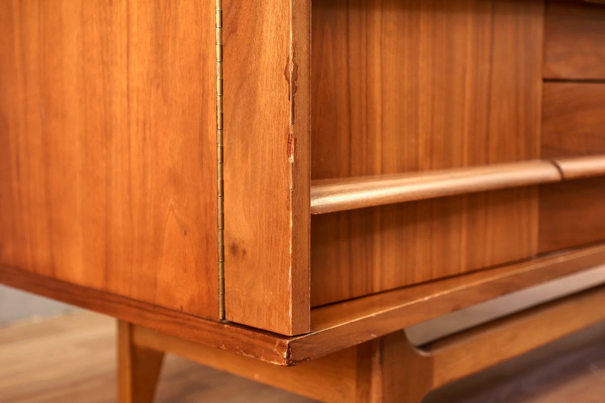 Concave Walnut 3-Drawer Credenza