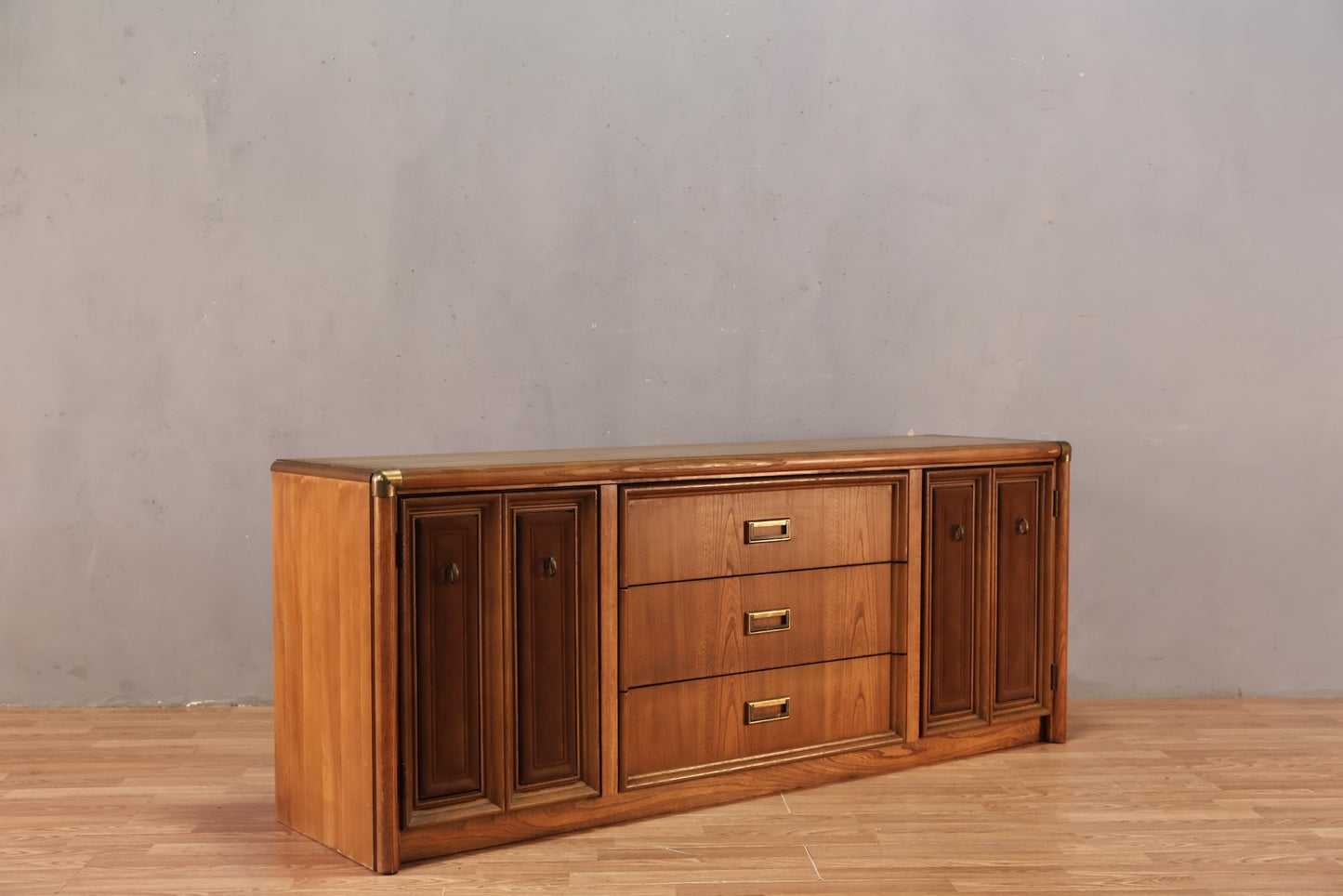 Mid Century Paneled 3-Drawer Credenza
