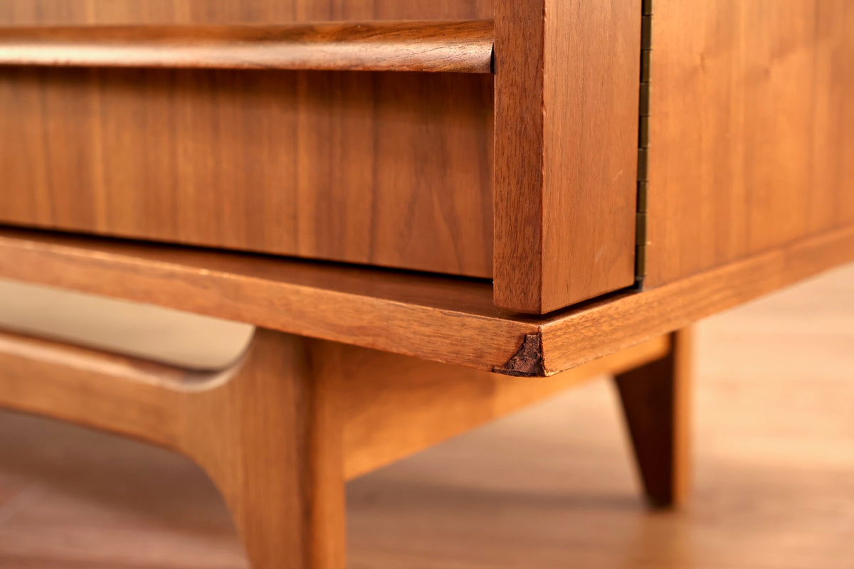 Concave Walnut 3-Drawer Credenza