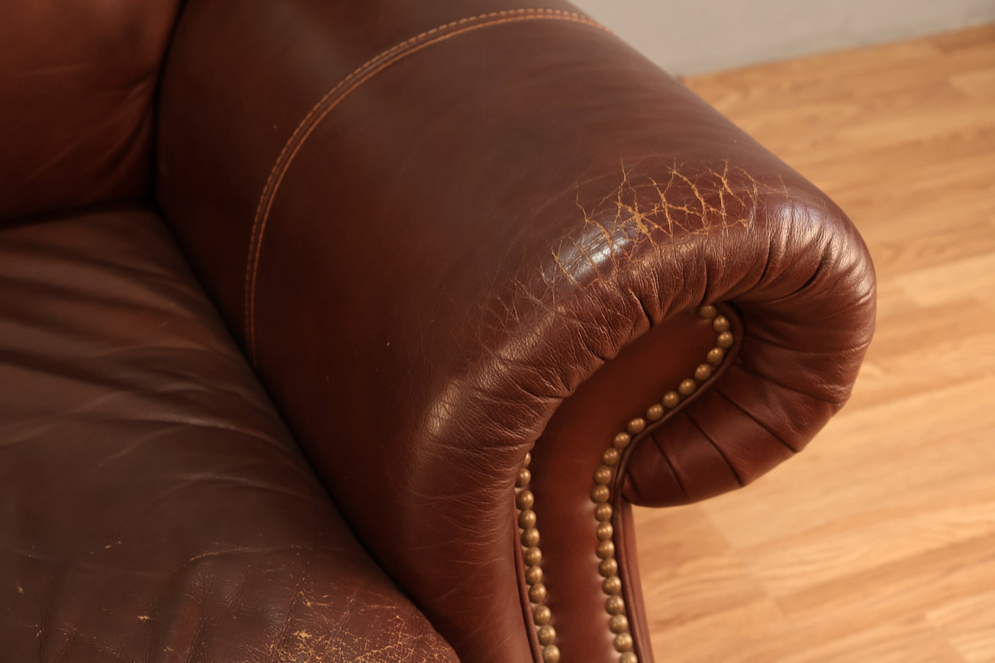 Large Ethan Allen Cognac Leather Sofa - ONLINE ONLY