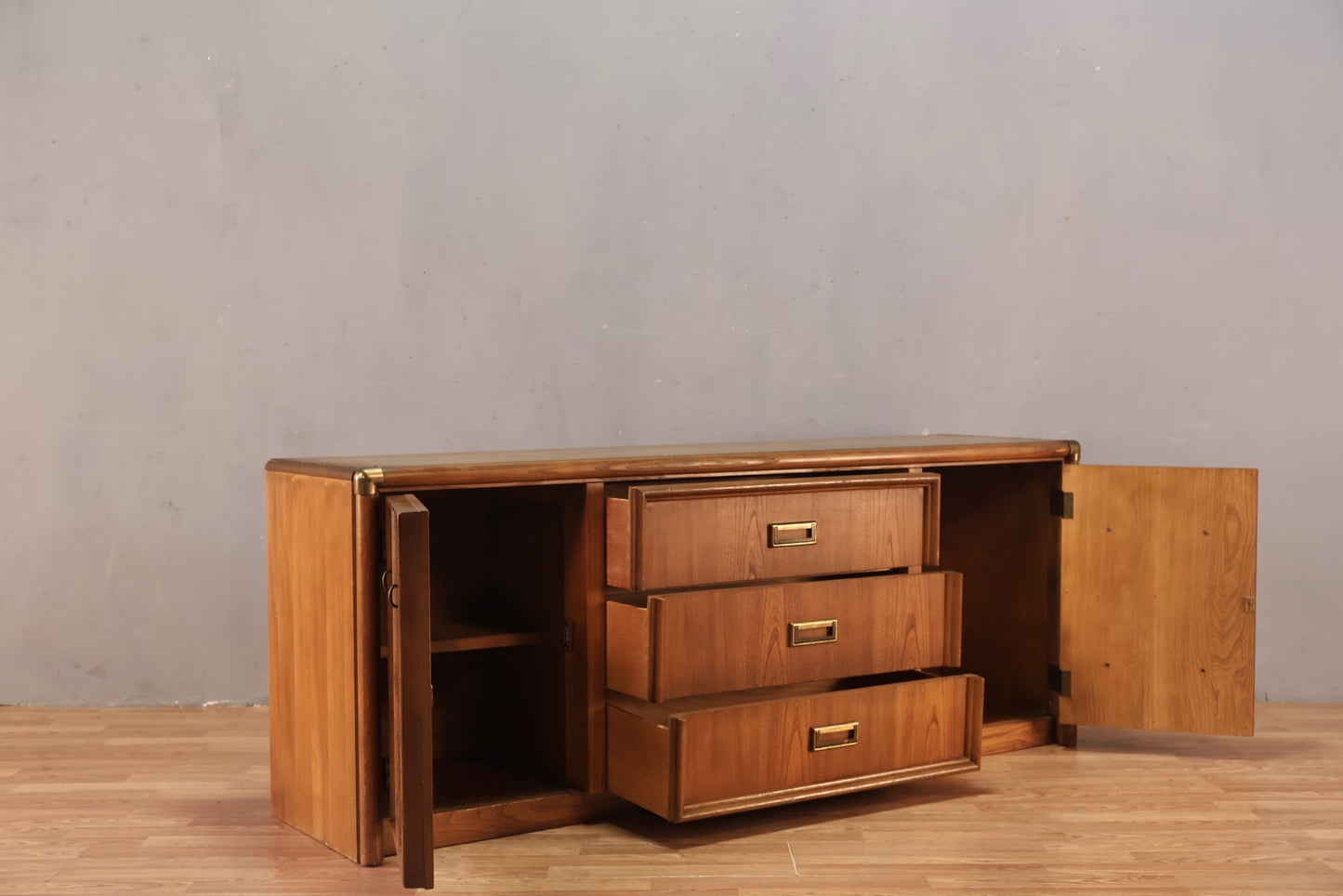 Mid Century Paneled 3-Drawer Credenza