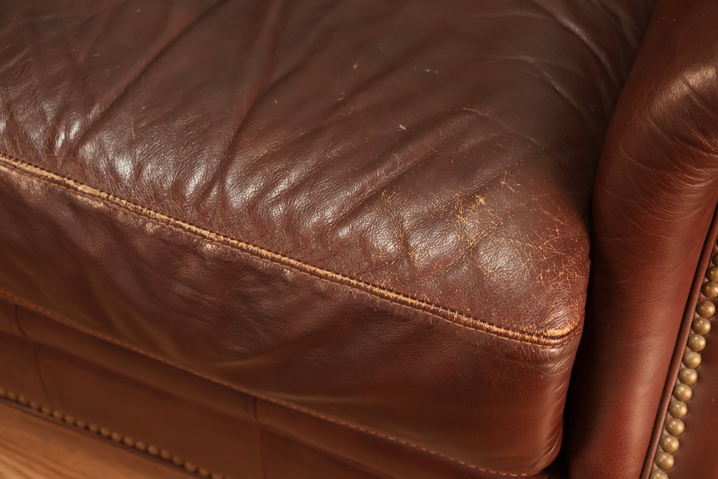 Large Ethan Allen Cognac Leather Sofa - ONLINE ONLY