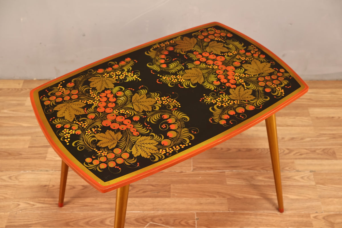 1950s Russian Hand-Painted End Table