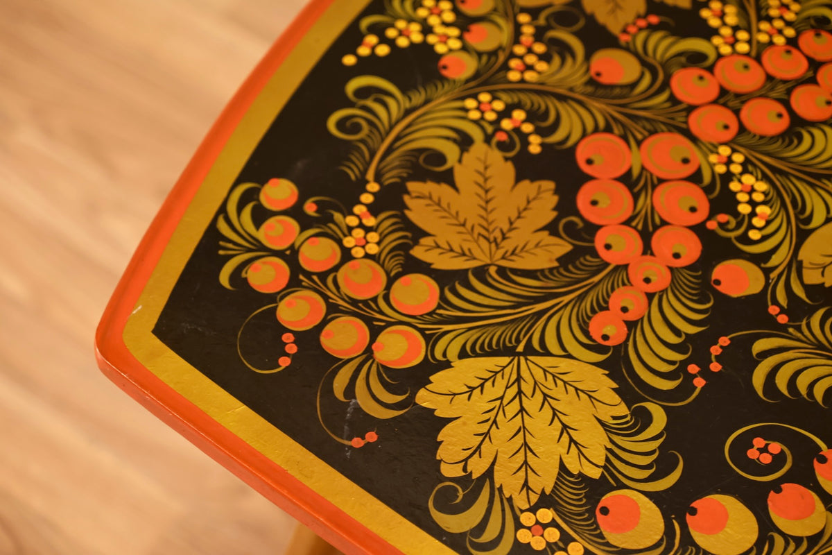 1950s Russian Hand-Painted End Table