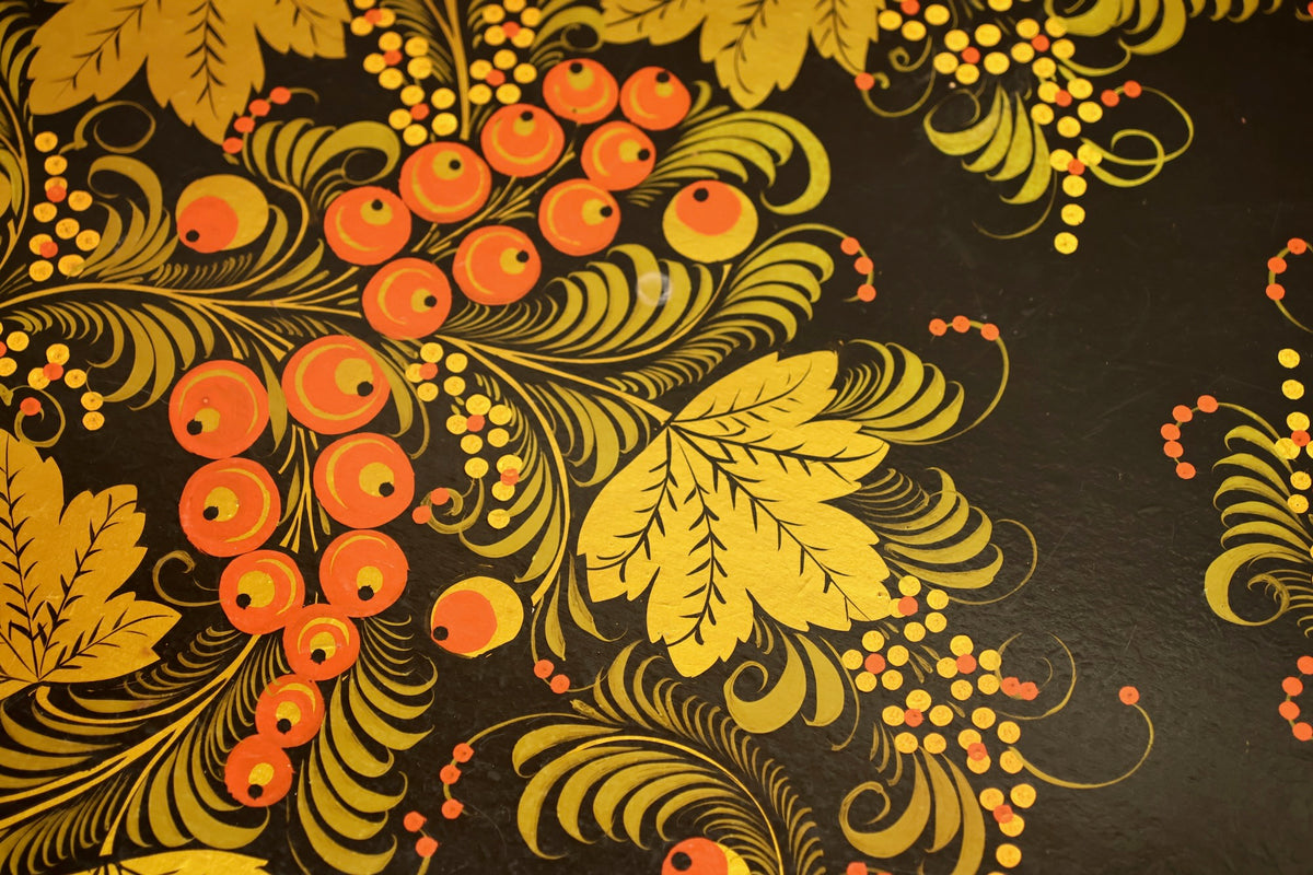 1950s Russian Hand-Painted End Table