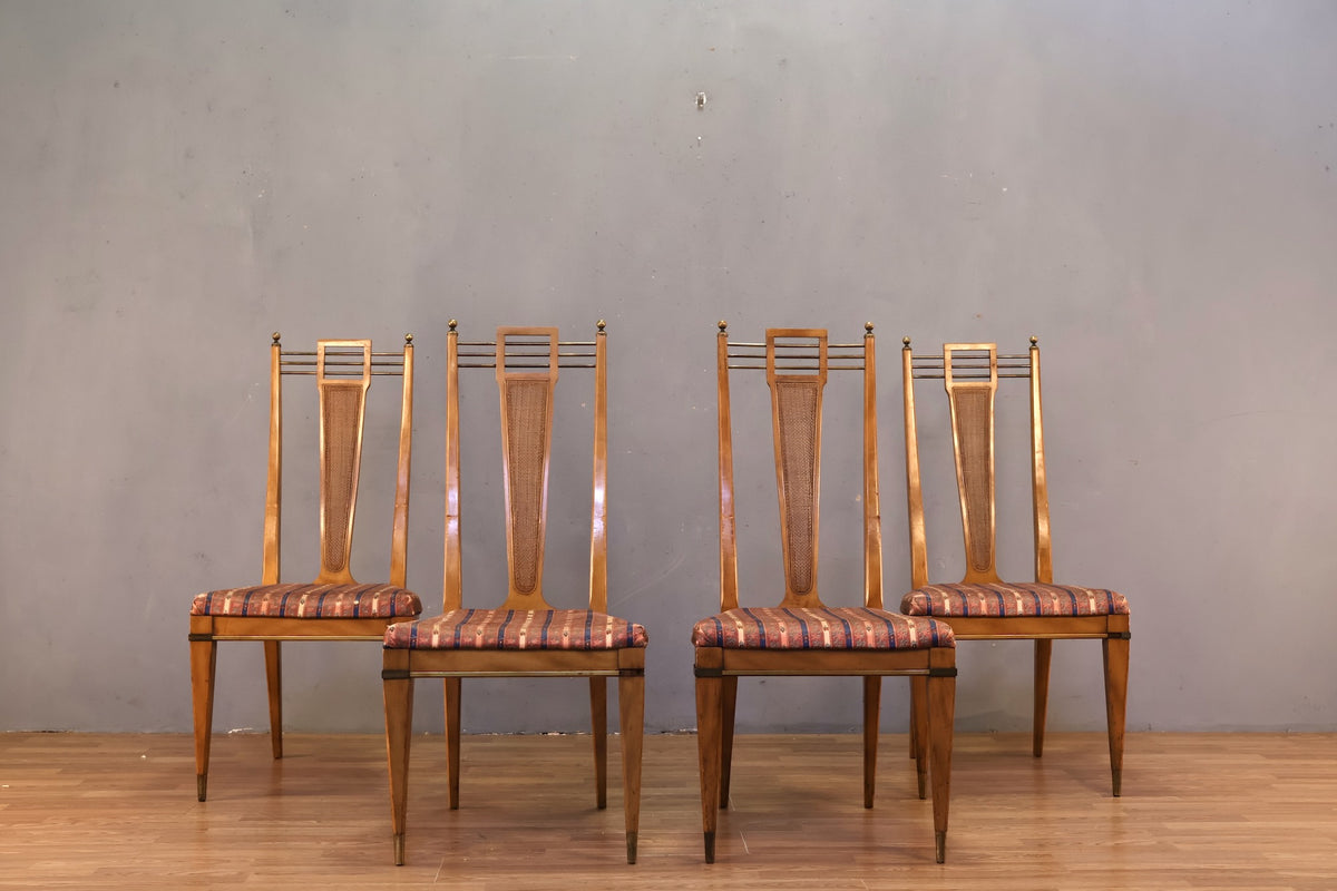 1950s J.L. Metz Walnut & Brass Side Chair