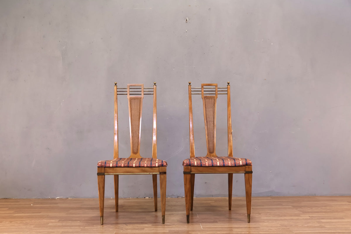 1950s J.L. Metz Walnut & Brass Side Chair
