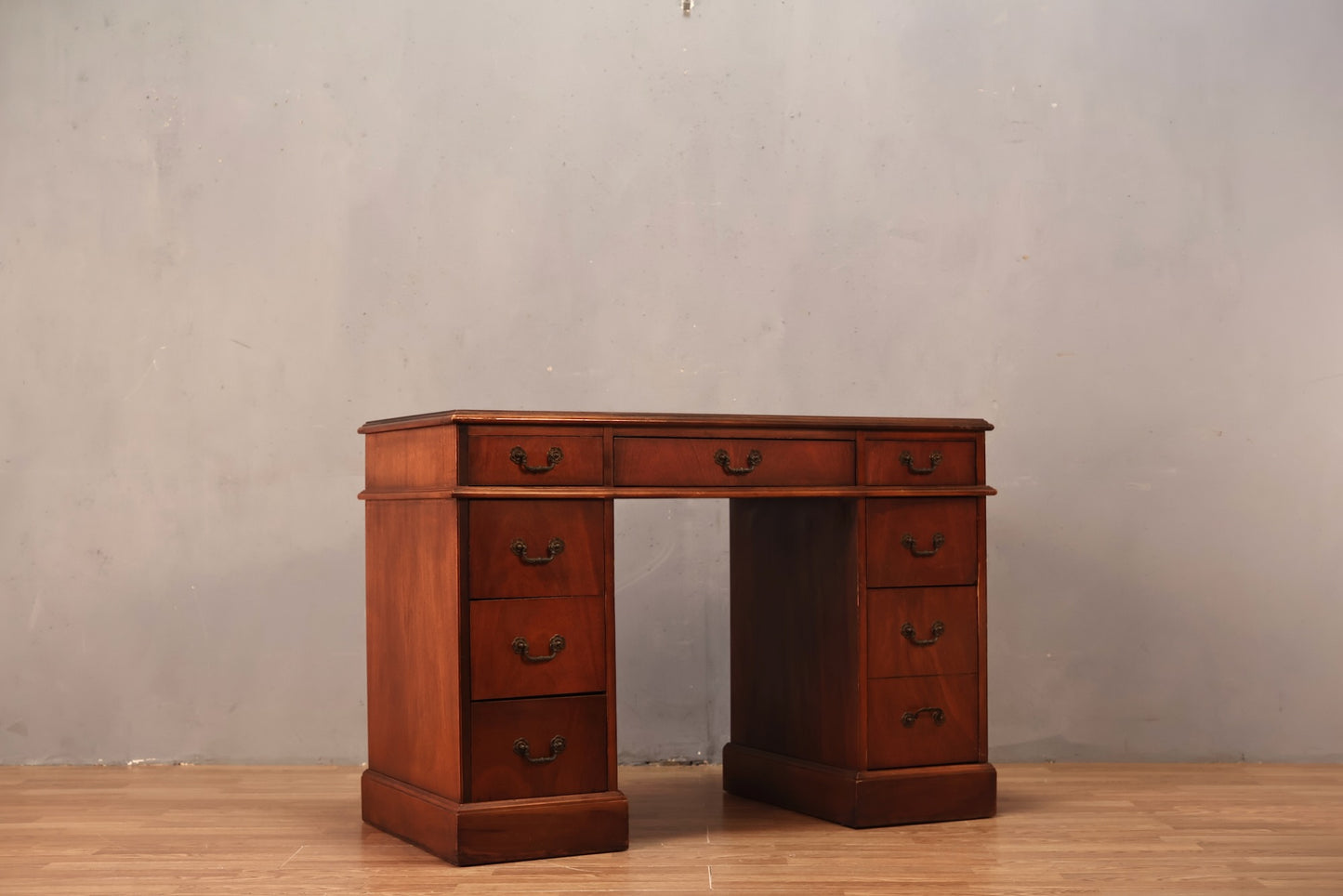 Mahogany Leather-Top 9-Drawer Desk - ONLINE ONLY