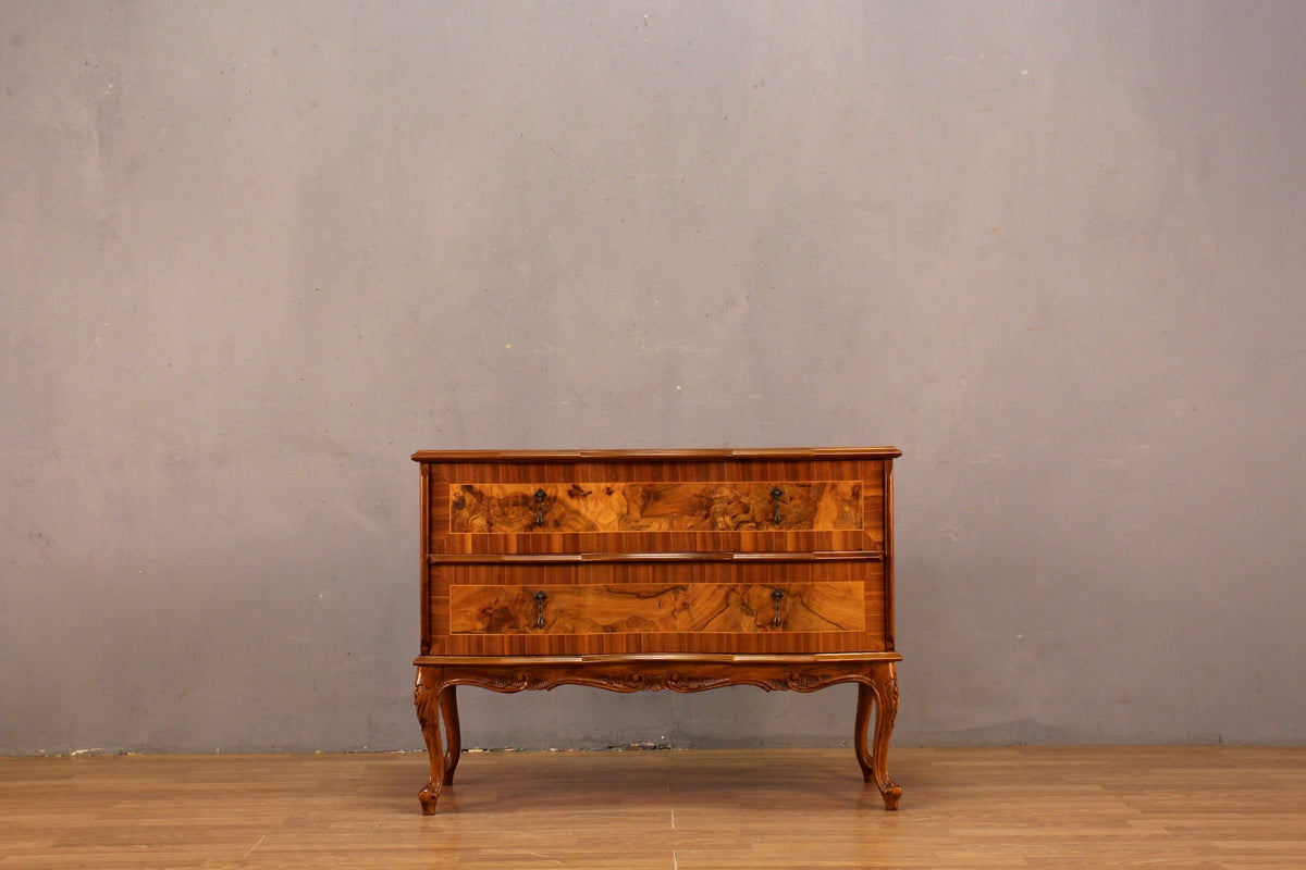 Art Nouveau Burl Wood 2-Drawer Commode