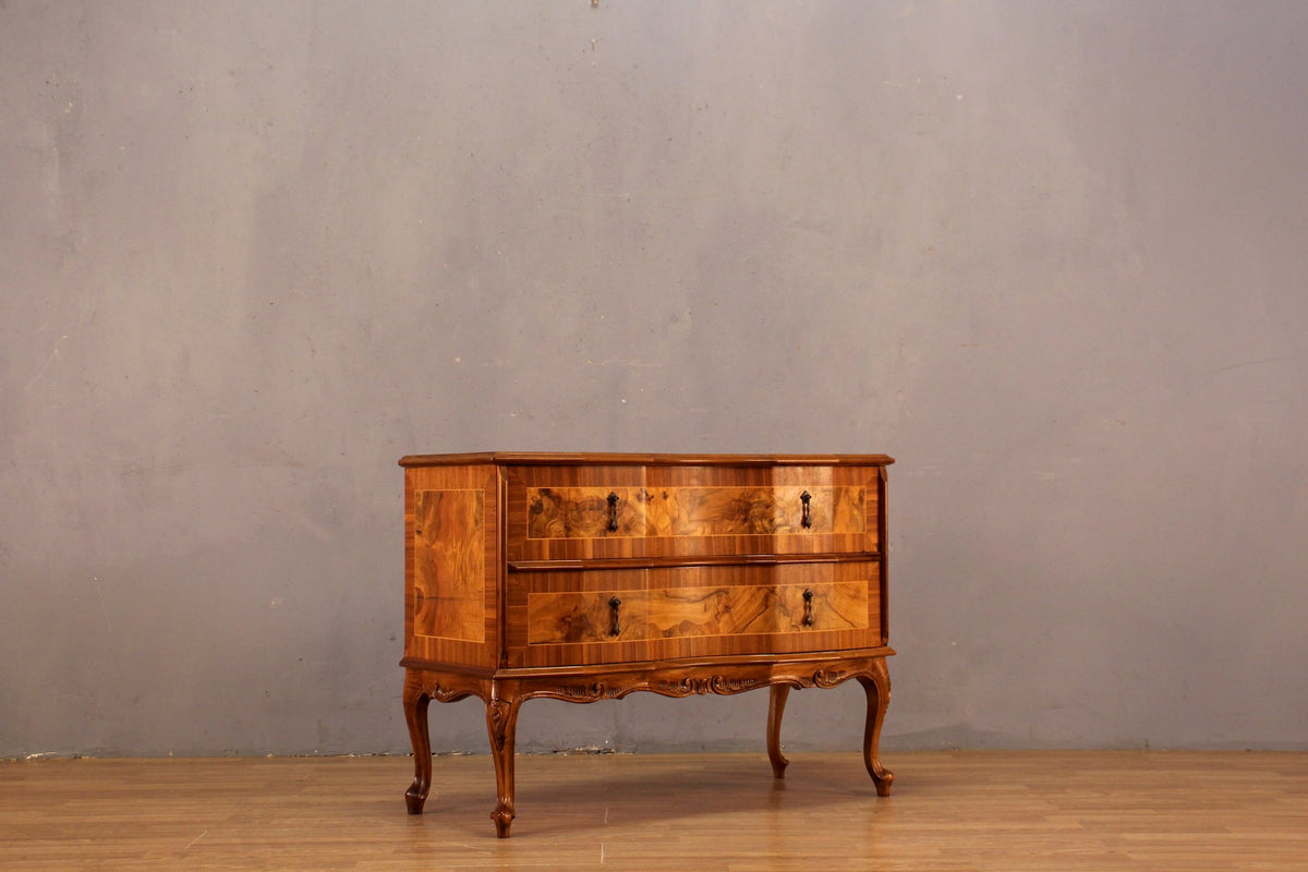 Art Nouveau Burl Wood 2-Drawer Commode