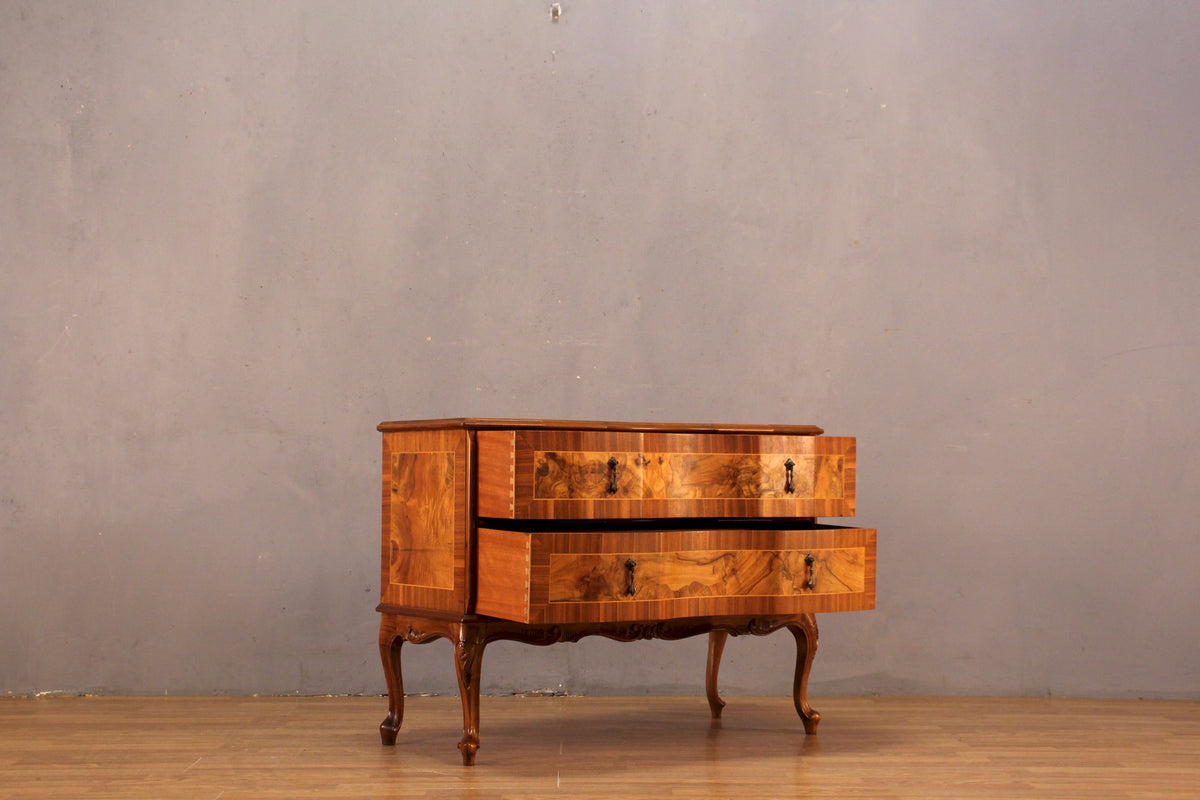 Art Nouveau Burl Wood 2-Drawer Commode