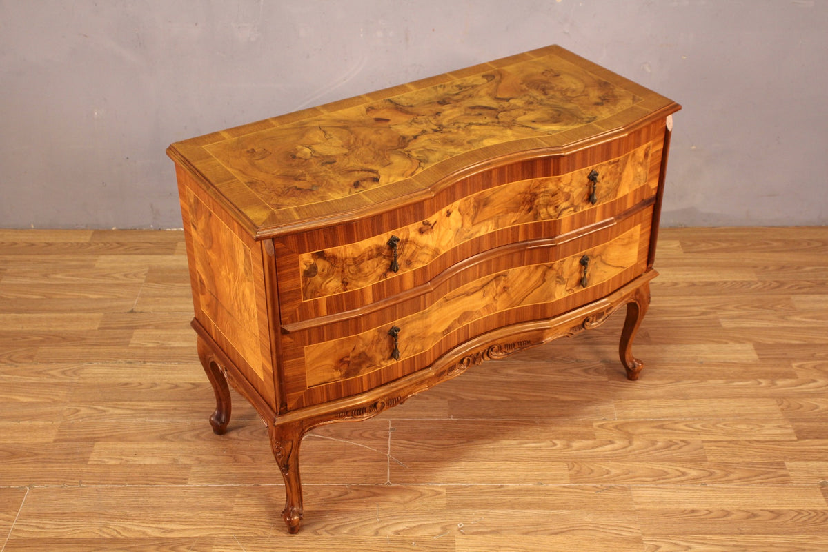 Art Nouveau Burl Wood 2-Drawer Commode