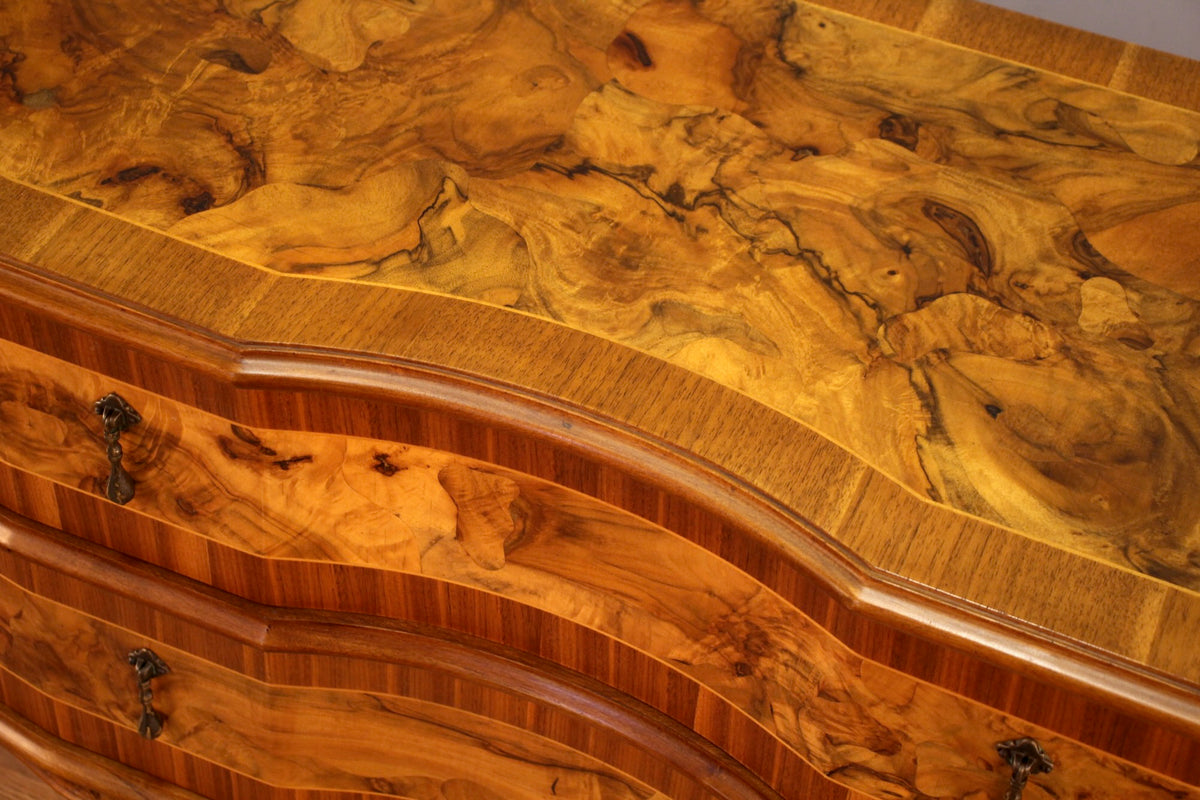 Art Nouveau Burl Wood 2-Drawer Commode