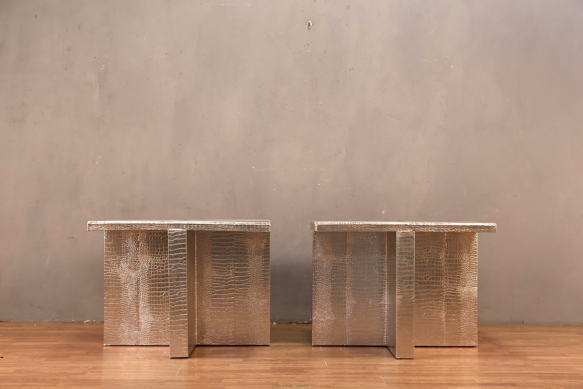 Large Silver Alligator End Table - ONLINE ONLY