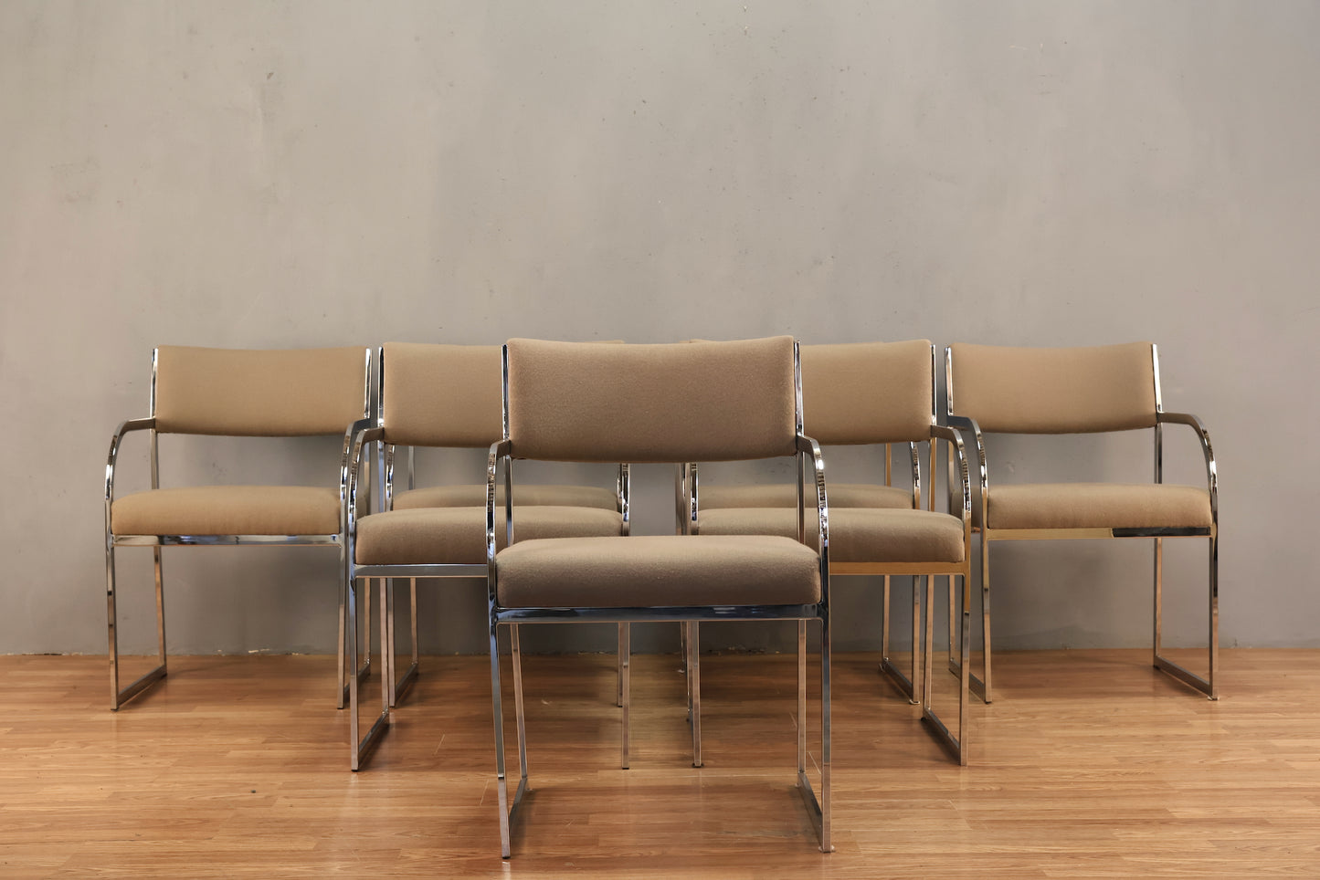 Sleek Chrome & Greige Armchair